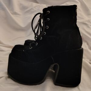 Demonia Black Velvet Platform Lace-Up Ankle Boots - Women